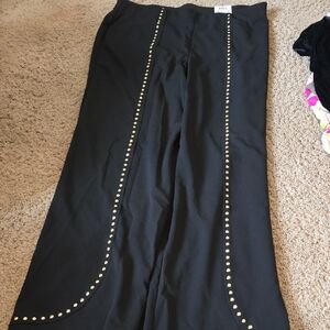 INC Black Wide-Leg Pants with Gold Studs